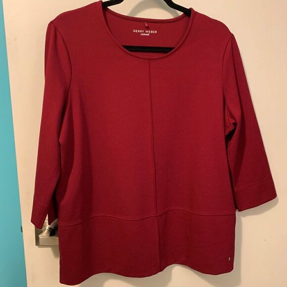 Gerry Weber knit top, 3/4 sleeve, burgundy, sz 12, vented side, pull over - Picture 1 of 16